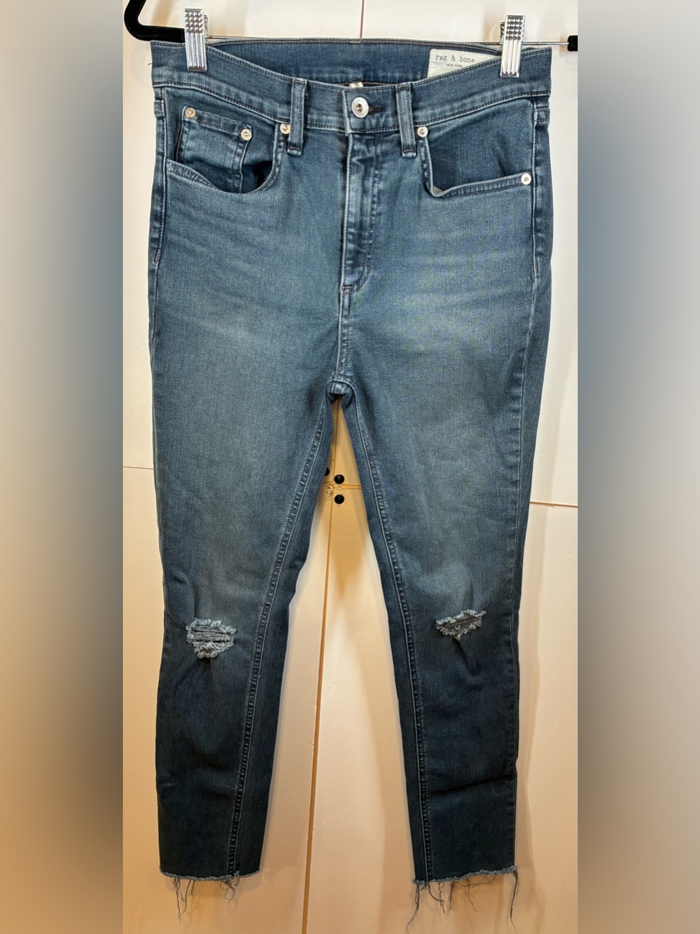 Rag & Bone Alec High Rise Ankle Skinny Jeans Women's Size 27 Distressed Raw Hem